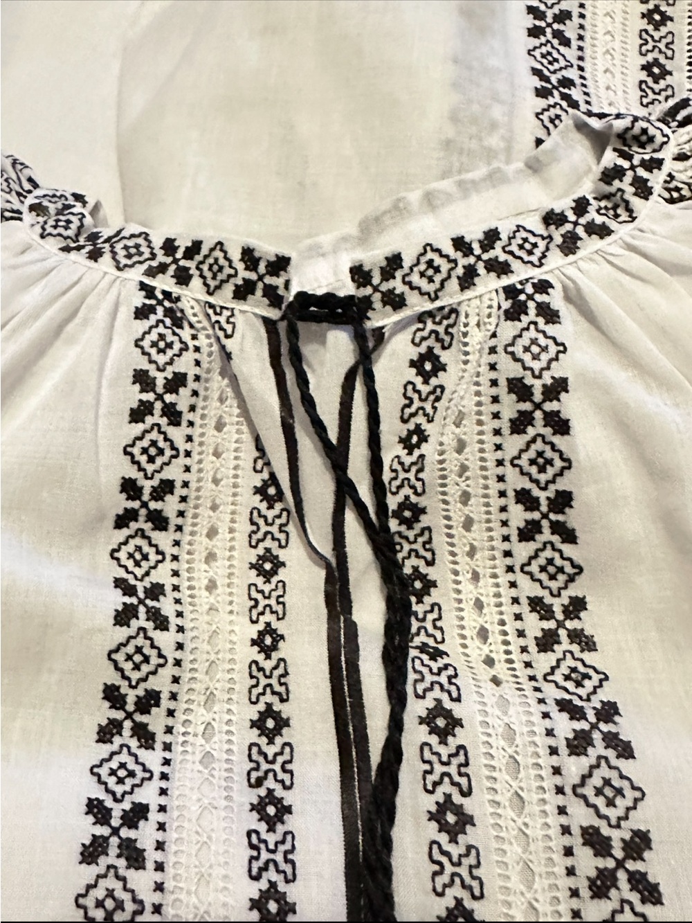 Ukraine | Top | Vintage White Top with Black Embroidered Peasant Blouse - Picture 3 of 11